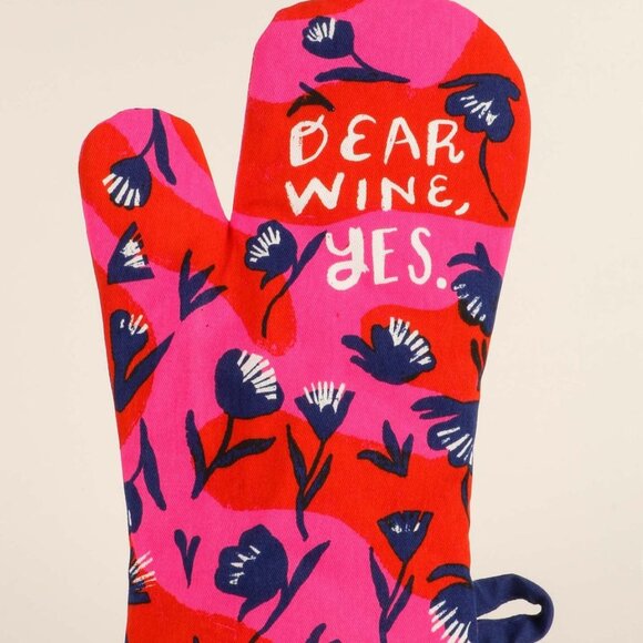 Oven Mitt "Dear Wine, Yes" Funny Floral Quilted Glove Kitchen Gift - Picture 5 of 6